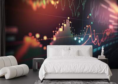 Colorful digital graph chart in stock trade market. Generative AI Wall mural