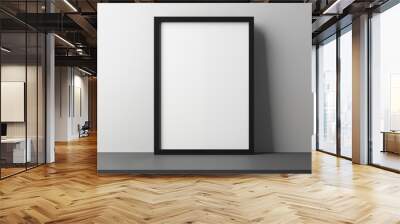 Elegant black frame empty white canvas grey table floor minimal mockup frame on white clean wall close up 3D render style Wall mural