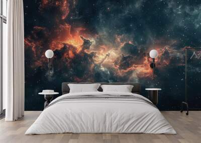 Fiery orange and cold space clouds collide Wall mural