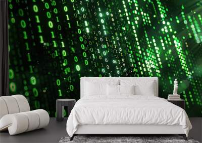 Green binary code data stream Wall mural