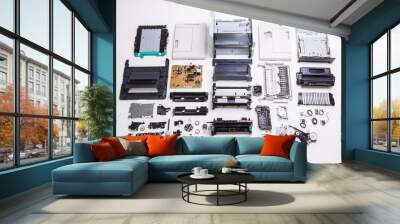 Disassembled printer on a white background Wall mural