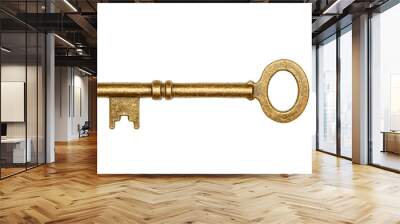 Golden key isolated on white Wall mural