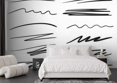 backgrounds with array of lines. stroke chaotic backdrops. hand drawn patterns. black and white illu Wall mural