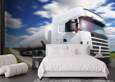 truck driving on country-road/motion Wall mural