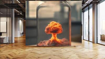 A nuclear explosion with a nuclear cloud in a glass jar with a lid, a gun control idea Wall mural