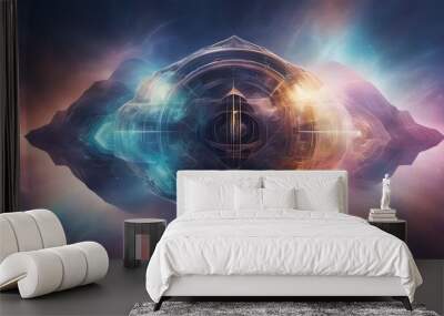 Abstract art concept, atomic cyber nucleus with large potential energy of protons and neutrons Wall mural