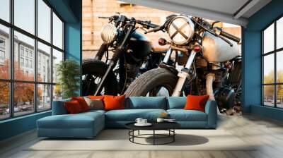 Two black and silver vintage custom motorcycles cafe racers Wall mural