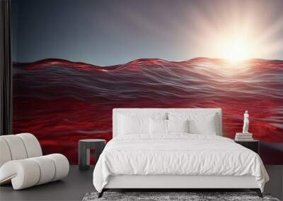 Blue sky and sea with sunlight streaming through the red water Wall mural