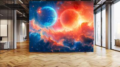 Fantasy space scene with planets, stars and nebula, of the universe's grandeur and mystery Wall mural