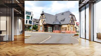 Panorama view on Traben-Trarbach am Mosel. Beautiful historical town on the loop of romantic Moselle river. Ship, church, hill. Rhineland-Palatinate, Germany Wall mural