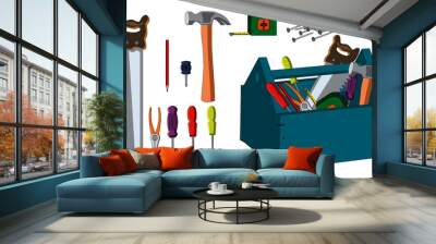 Cartoon Tool Box and Tools Wall mural