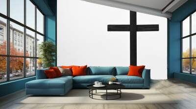 Crucifix is a monochrome isolated image of a dark holy cross with a white background. The crucifix is a sacred religious symbol. Wall mural