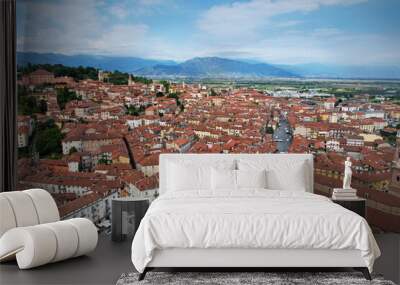 Aerial view of the town of Saluzzo, one of the best preserved medieval villages in Piedmont, Italy Wall mural