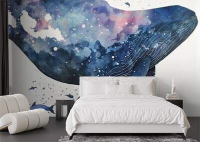 Giant Whale Illustration Painting in Ocean Wall mural