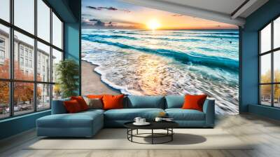 Sunrise over beach in Cancun Wall mural