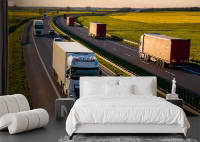 heavy truck traffic on the highway in the evening Wall mural