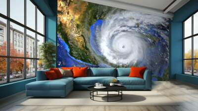 hurricane approaching the American continent visible above the Earth, a view from the satellite. Elements of this image furnished by NASA. Wall mural