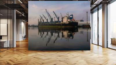 ships at port quays in a seaport - panorama Wall mural