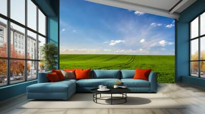 spring landscape panorama,green wheat field Wall mural