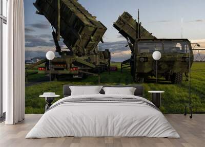 surface-to-air missile system on a mobile vehicle platform. Wall mural