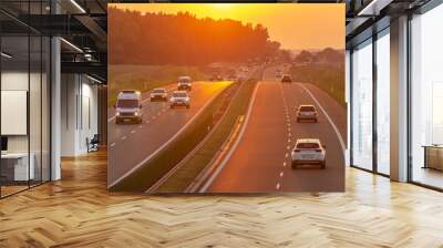 traffic on the Polish highway during sunset Wall mural