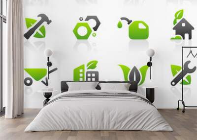 set of 16 environmental green building and construction icons Wall mural