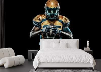 American football sportsman player isolated on black background Wall mural