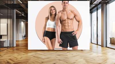 Fit couple at the gym isolated on white background. Fitness concept. Healthy life style. Fitness-Related Materials for Your Social Media Marketing Campaigns Wall mural