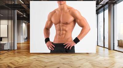 Man athlete isolated on white background. Gym full body workout. Muscular man athlete in fitness gym have havy workout. Sports trainer on trainging. Fitness motivation. Wall mural