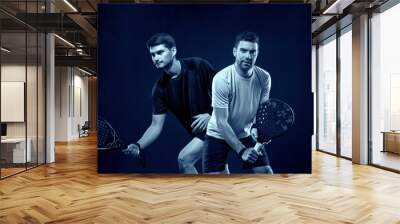 Two Padel Tennis Players with Racket in Hand. Social media mockup. Advertisement design. Padel Events template. Open tournament. Wall mural