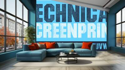 Technical, Geometric Bold Font with a screen print texture. Detailed individually textured characters with an eroded screen print texture. Unique design font Wall mural