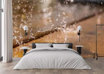 water drops on wooden surface Wall mural