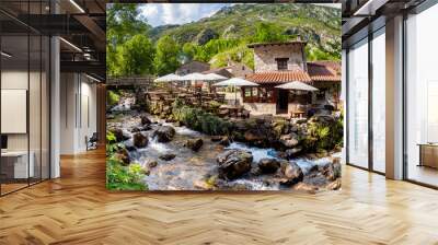 Bulnes in the Picos de Europa - The beautiful village of Bulnes on the hiking route of the Picos de Europa during springtime Wall mural