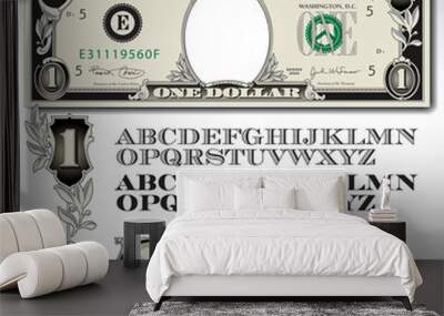 One dollar bill parts with an alphabet to make your own message    Wall mural