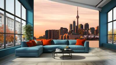 part of the toronto skyline from the east at sunset Wall mural