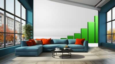 3D illustration of increasing progress and growing green bars or columns chart, corporate economic, financial or business commerce concept Wall mural