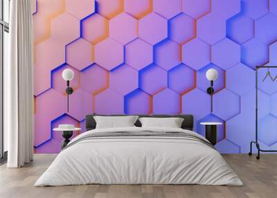 Hexagonal background with orange blue purple hexagons, abstract futuristic geometric backdrop or wallpaper with copy space for text Wall mural