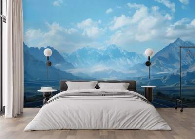 Photo Of Empty Road With Mountains In Background Wall mural