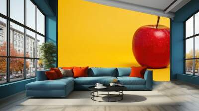 Ultrawide Blank Solid Yellow Background With One Red Apple Minimalistic Wallpaper Backdrop Wall mural