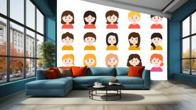 Avatar set of woman cartoon icon faces Wall mural