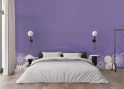 Purple flowers frame and abstract leaves on a Japanese traditional checkered paper with copy space Wall mural