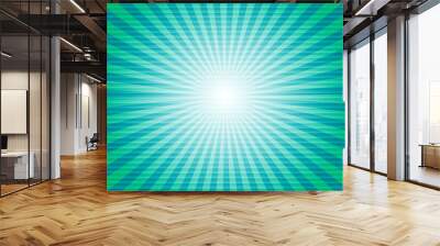 Shiny green striped background with blue concentration lines and shiny sphere. Wall mural