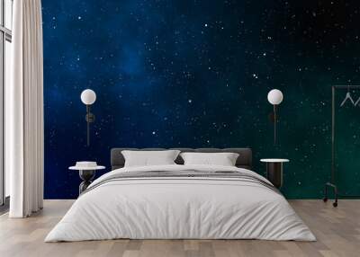 Starry night image with the blue and green galaxies in the cosmic space. Wall mural