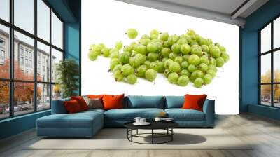 Gooseberry isolated on white background. Heap of green berries. Fresh ripe gooseberry Wall mural