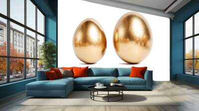 Two golden eggs isolated on white background. Conceptual image Wall mural