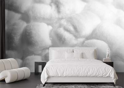 White cotton balls, closeup, texture, background. Natural eco-friendly material Wall mural