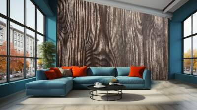 Wood texture, natural wooden brown background, pattern on surface. Empty painted boards Wall mural