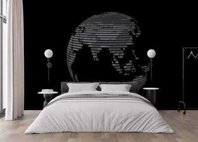 Globe with binary code map rotating on a black background Wall mural