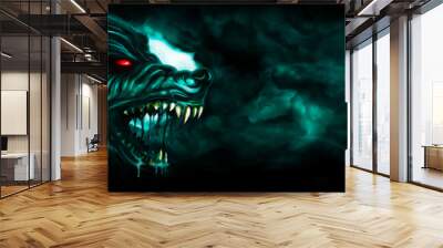 Banner with a werewolf / Horror background with a roaring werewolf and the moon in the night sky Wall mural