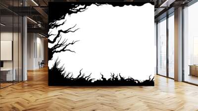 Forest frame / Horizontal banner with trees, grass silhouettes Wall mural